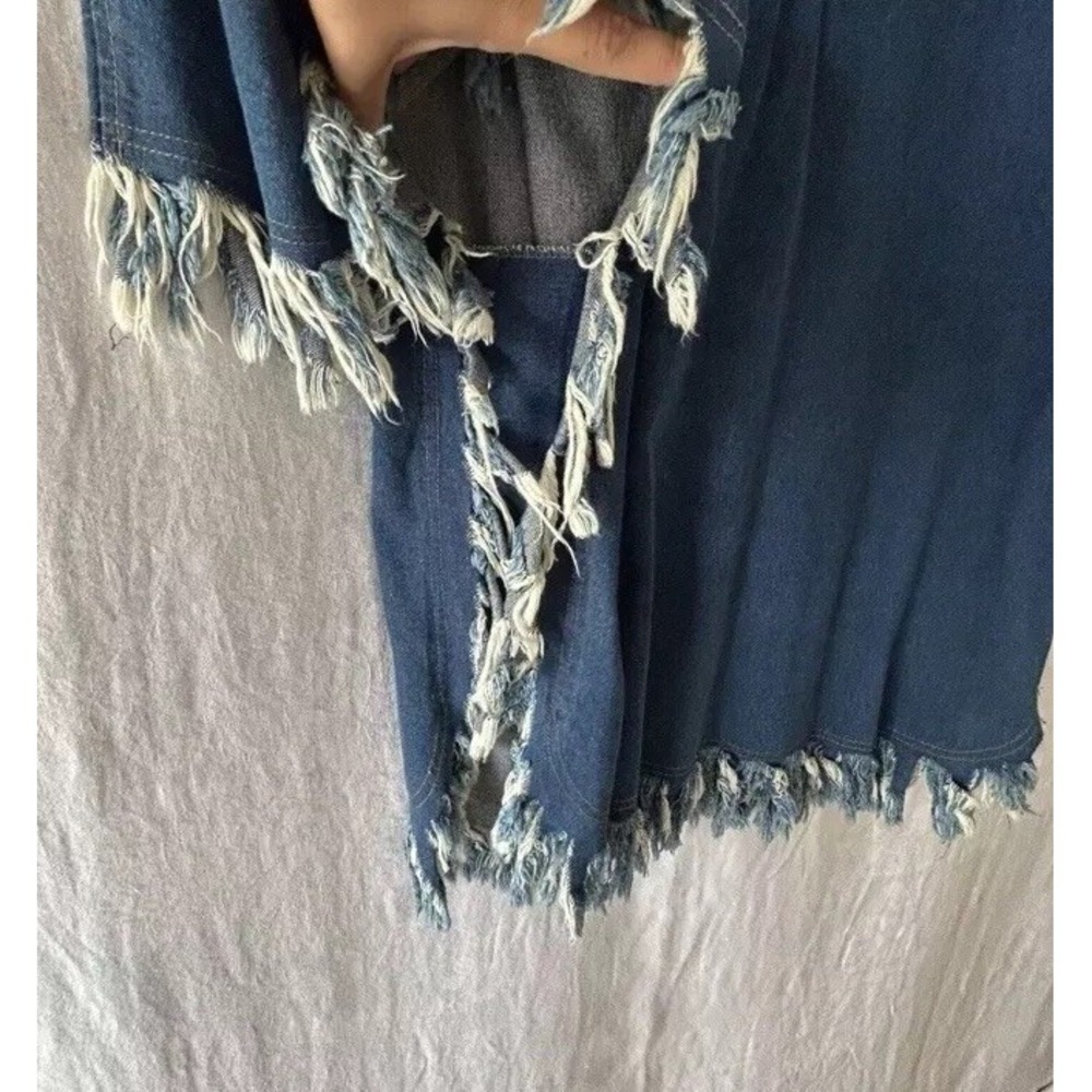 Vtg Denim Poncho Shirt XL Fringe Paint Western Boho‎ Chic Dolly Art Nashville - Picture 4 of 16